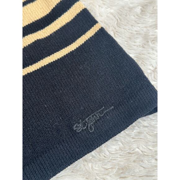 Vintage St. John Sport Marie Gray Small Santana Knit Tan White Black Striped Tee - Picture 3 of 5